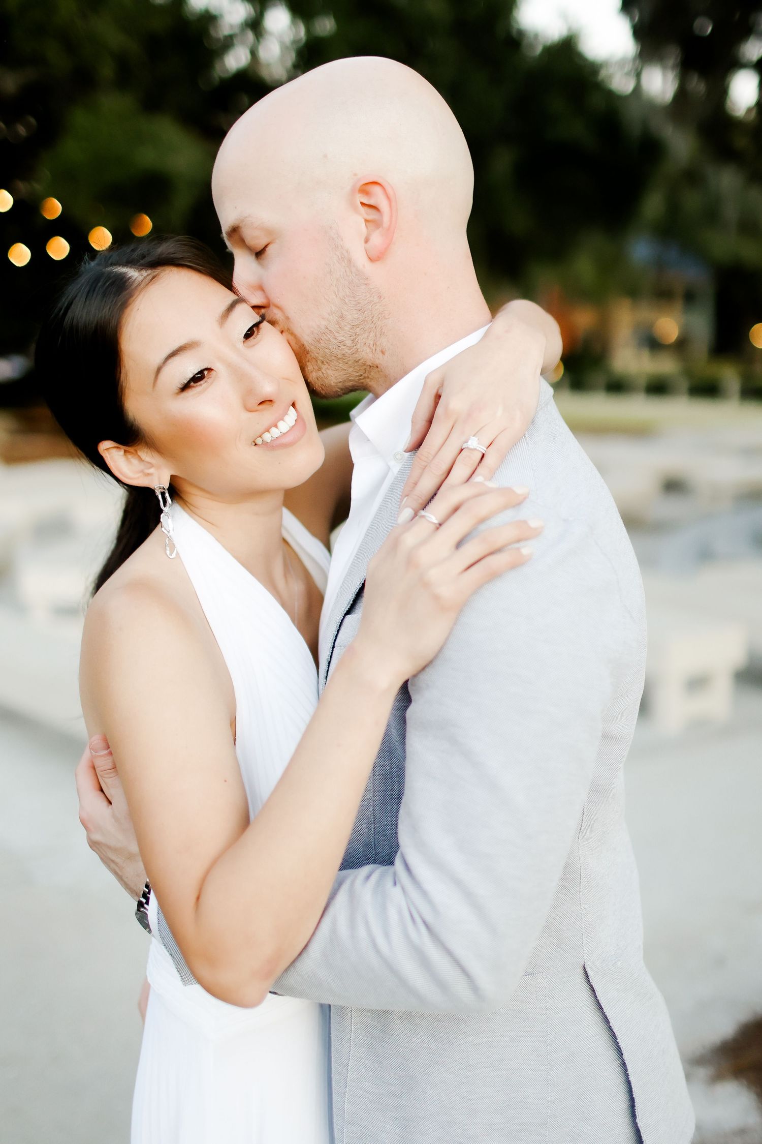 Newly married couple kissing in Harbour Town, Sea Pines during Hilton Head elopement photography