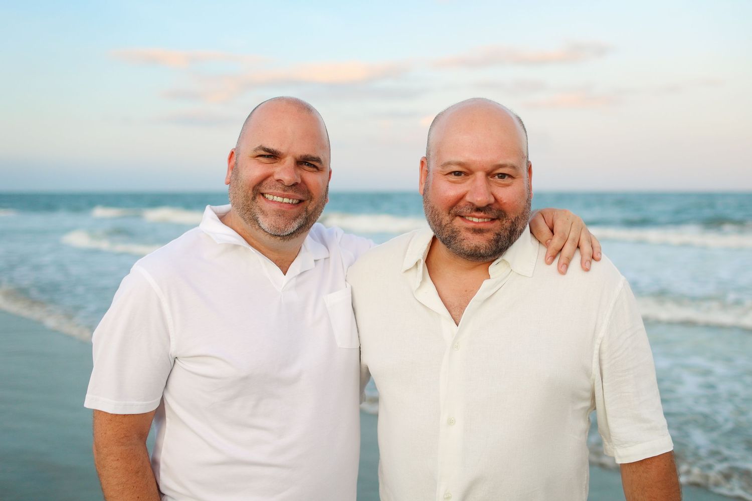 Same-sex couple photography at Burkes Beach on Hilton Head Island during relaxed sunset session