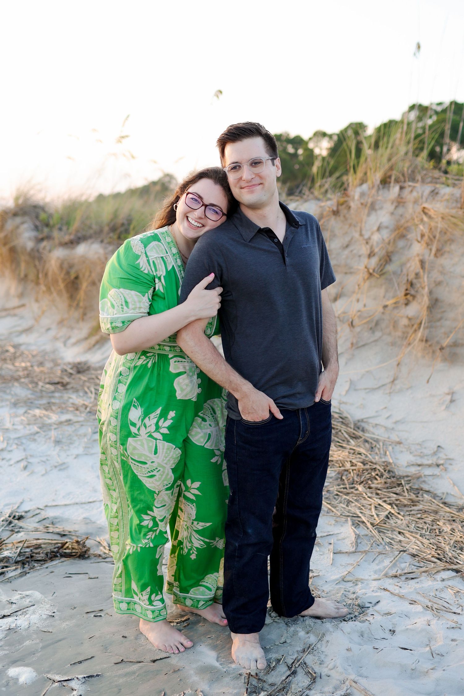 Engagement photos after surprise proposal at Tower Beach in Sea Pines on Hilton Head Island