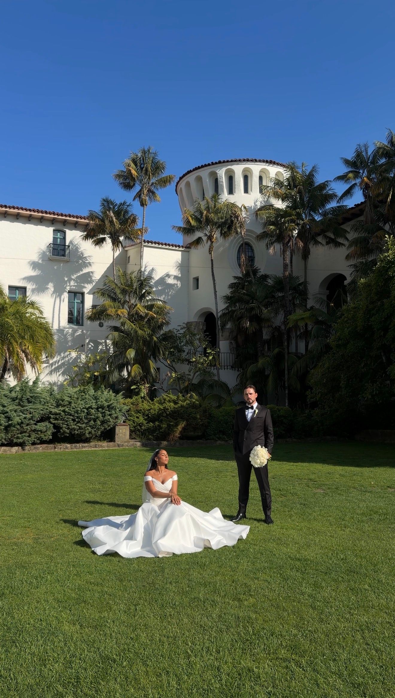 Romantic wedding portraits at the Santa Barbara Courthouse captured by a Santa Barbara wedding content creator.