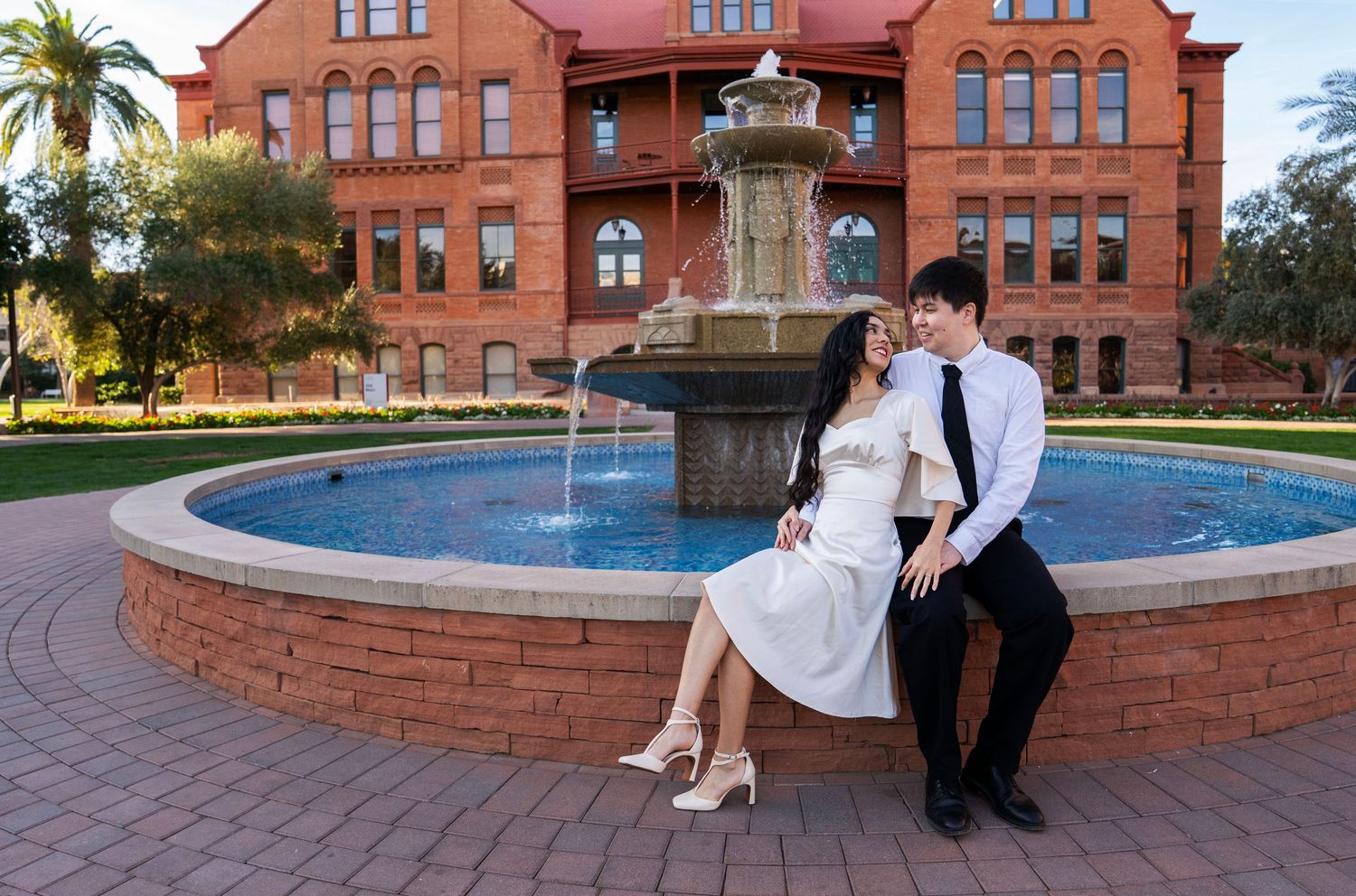 Engagement photoshoot of a couple outside of their college