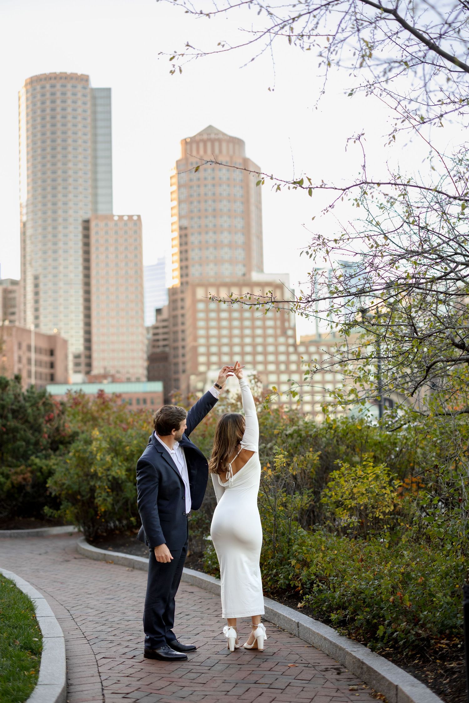 Sunset engagement couple session in Seaport Boston Massachusetts, captured by Grand Photo Karyna Oliinyk