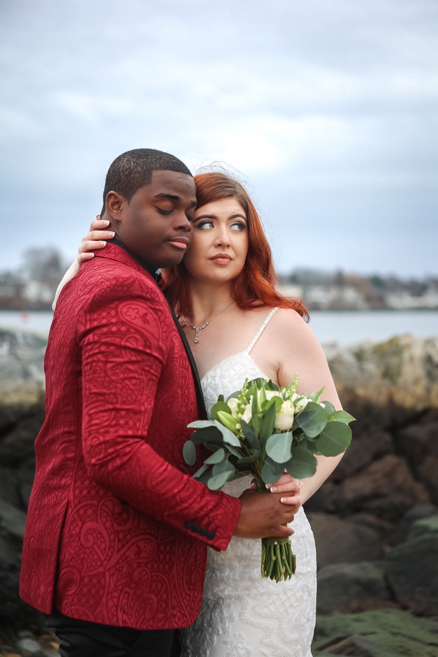 Multicultural bride and groom portraits at Danversport in Danvers, Massachusetts, captured by Grand Photo by Karyna Oliinyk