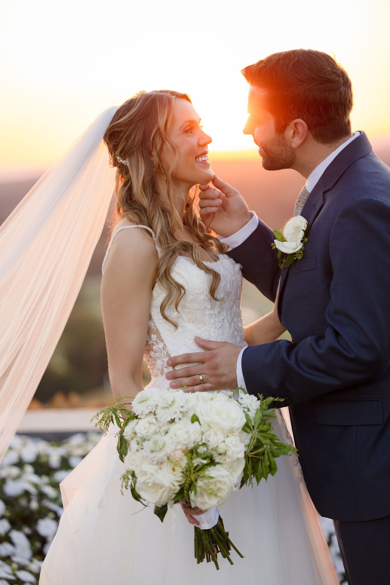 Bride and groom romantic sunset portrait at The Starting Gate at GreatHorse — Hampden MA wedding photographer Grand Photo Karyna Oliinyk
