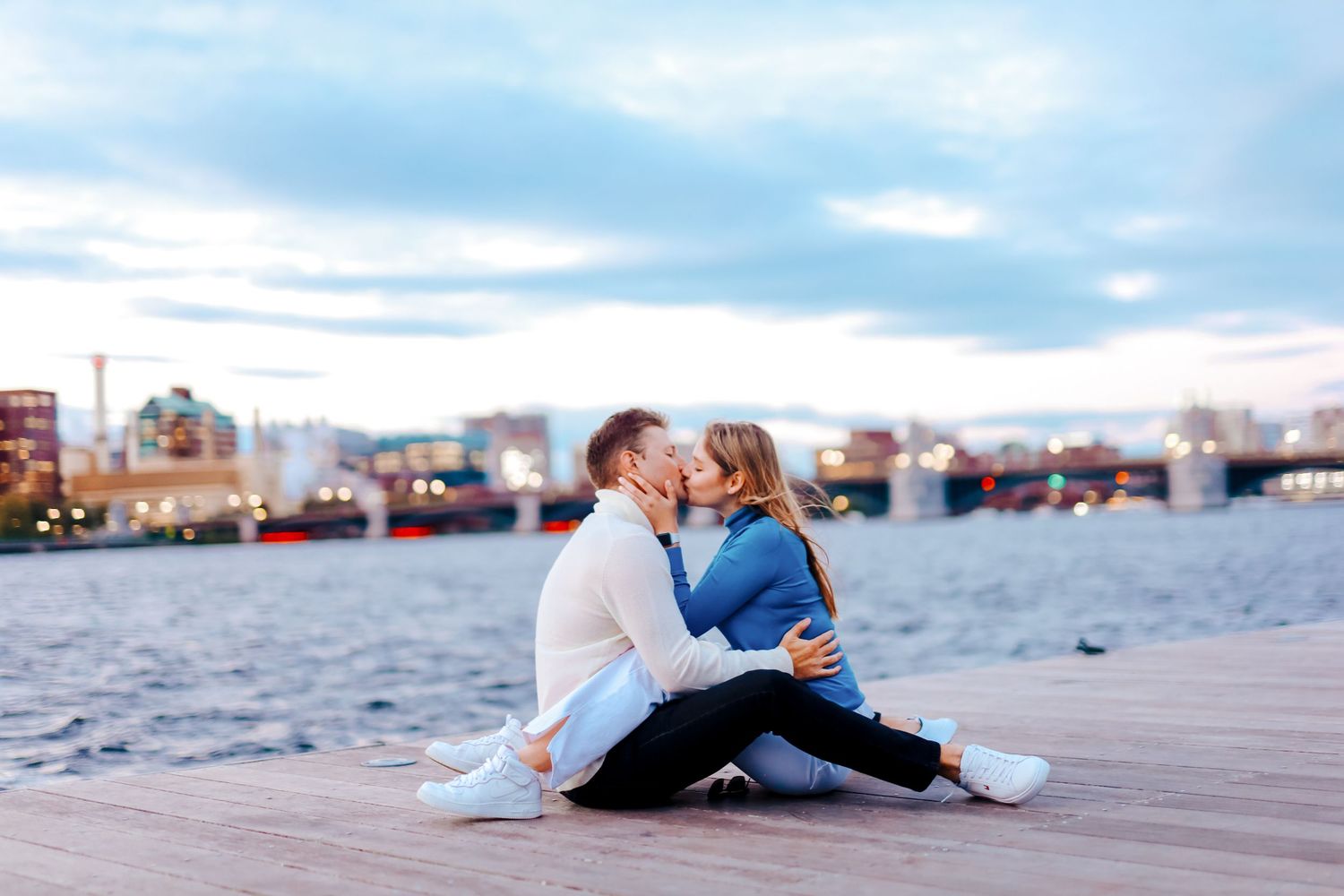 Sunset engagement couple session in Charles River Boston Massachusetts, captured by Grand Photo, Karyna Oliinyk