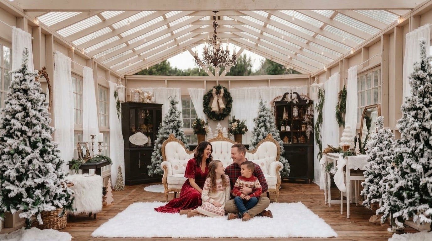 Elegant greenhouse mini Christmas sessions for family in Tampa Bay, Florida