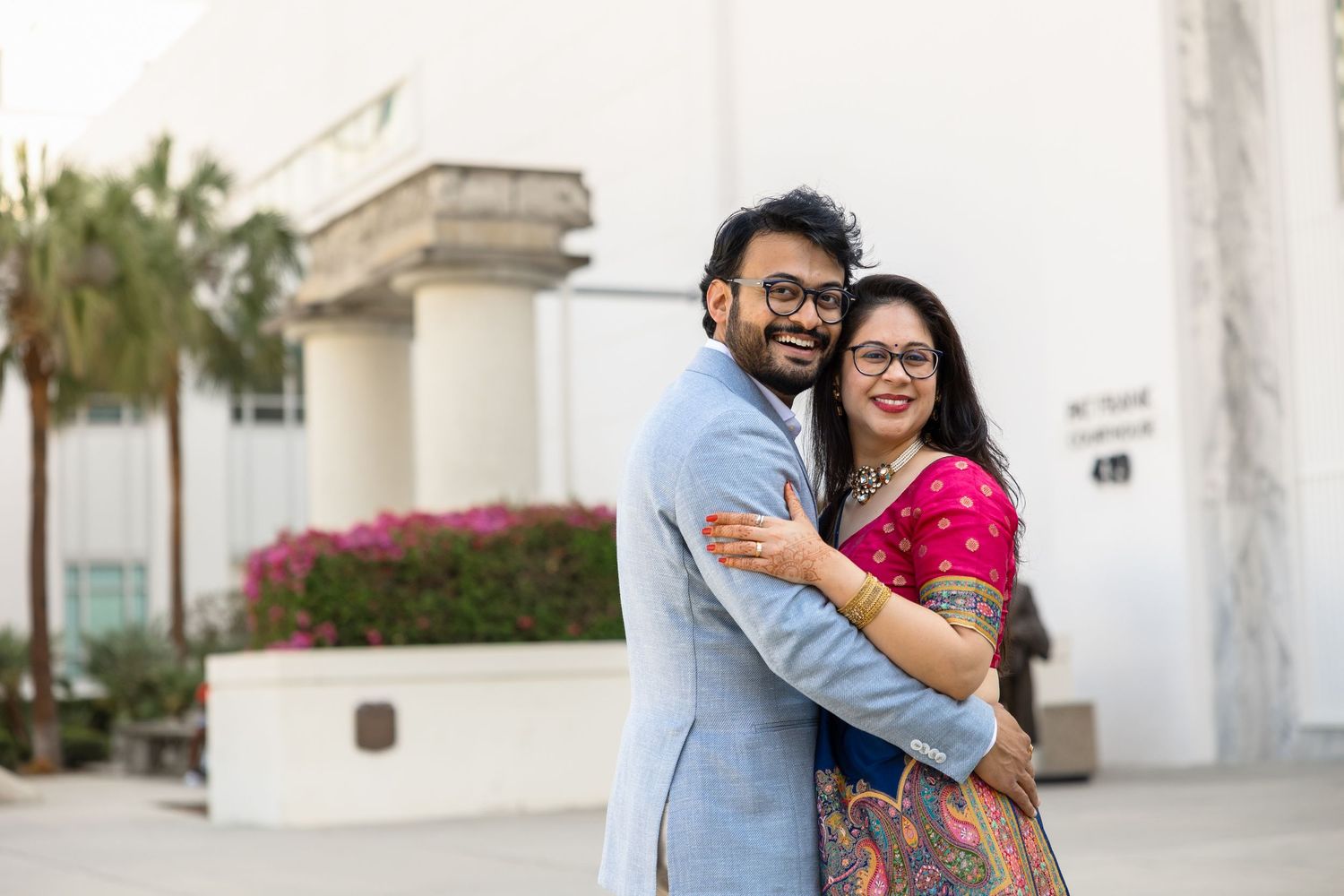 Indian wedding couple in traditional attire after the ceremony at Hillsborough County Courthouse Tampa, Florida, captured by Grand Photo