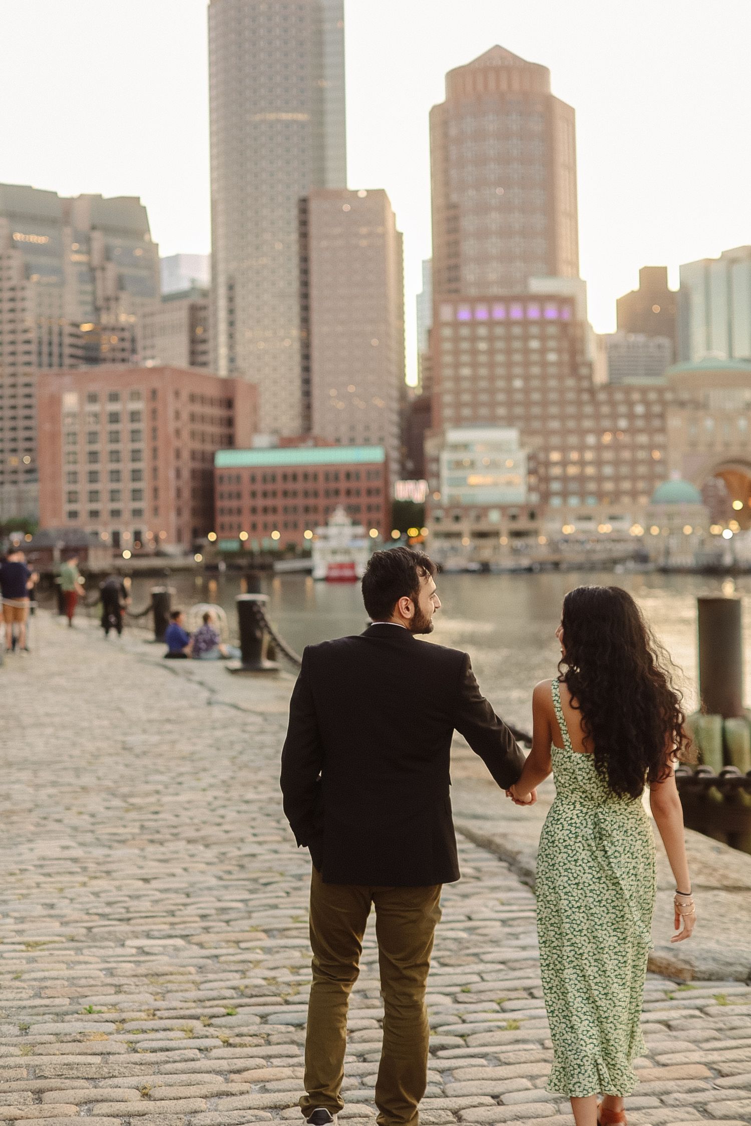 Sunset Engagement couple session in Seaport Boston Massachusetts, captured by Grand Photo Karyna Oliinyk