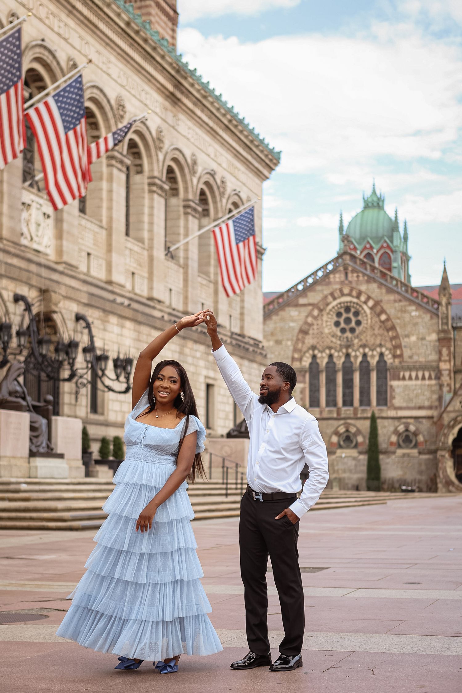 Engagement black couple session in Boston Public Library Massachusetts, captured by Grand Photo Karyna Oliinyk