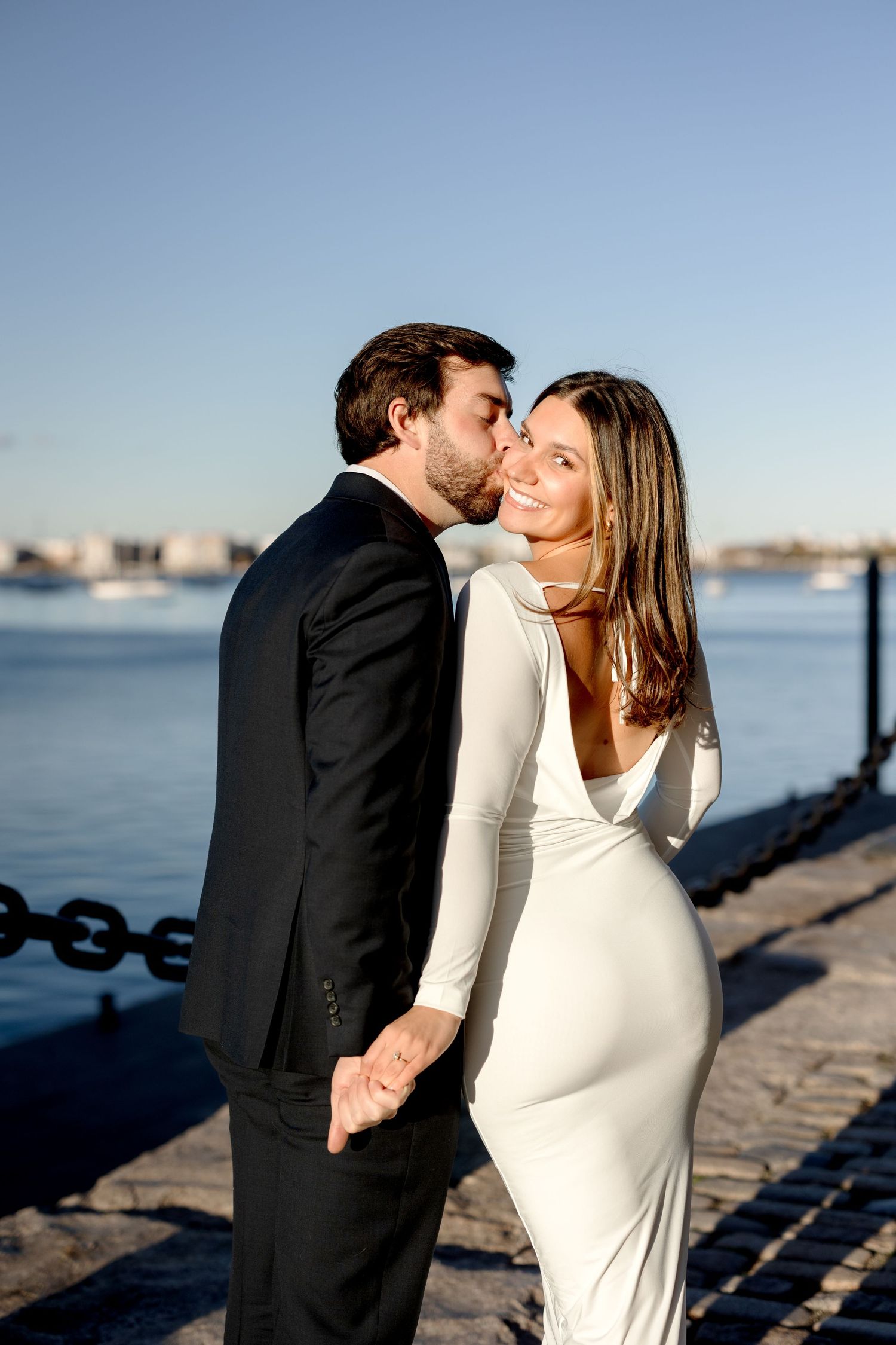 Sunset engagement couple session in Seaport Boston Massachusetts, captured by Grand Photo Karyna Oliinyk