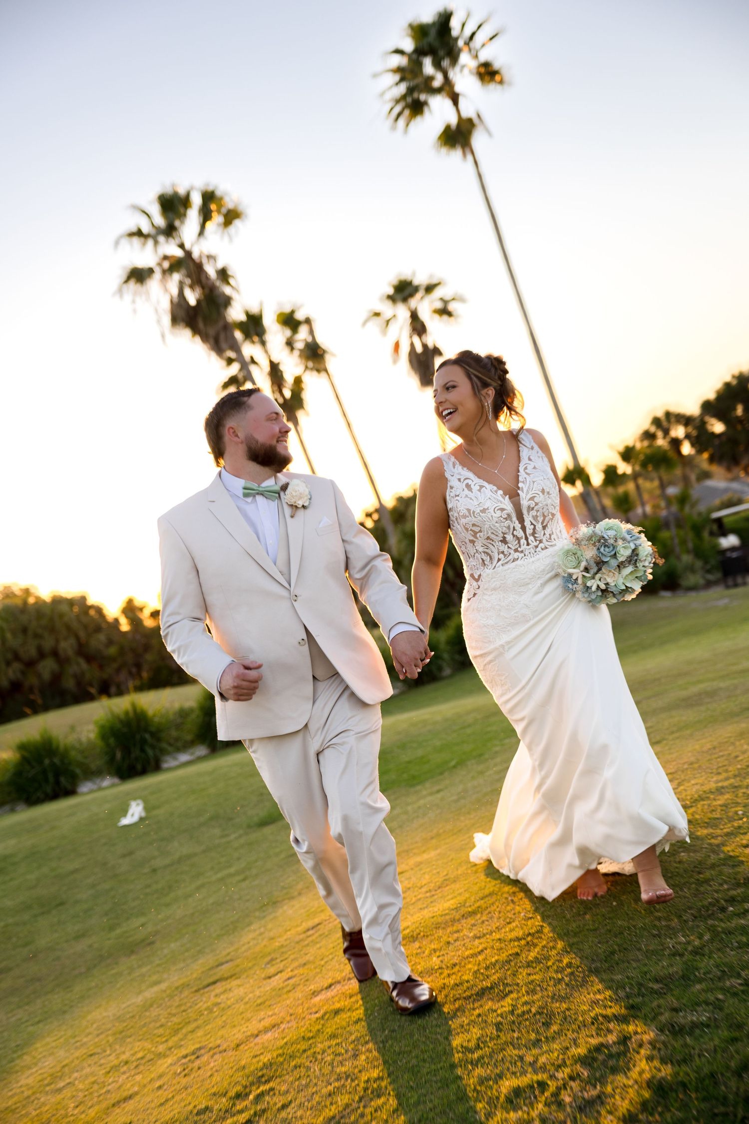 Bride and groom portraits at sunset golf course at Heron Creek Golf & Country Club FL, wedding photographer Grand Photo Karyna Oliinyk