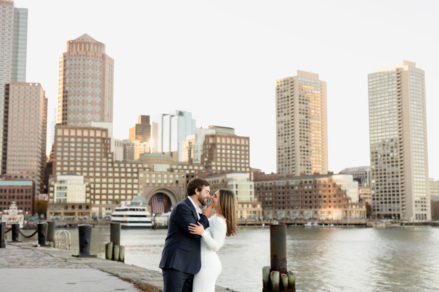 Sunset engagement couple session in Seaport Boston Massachusetts, captured by Grand Photo, Karyna Oliinyk