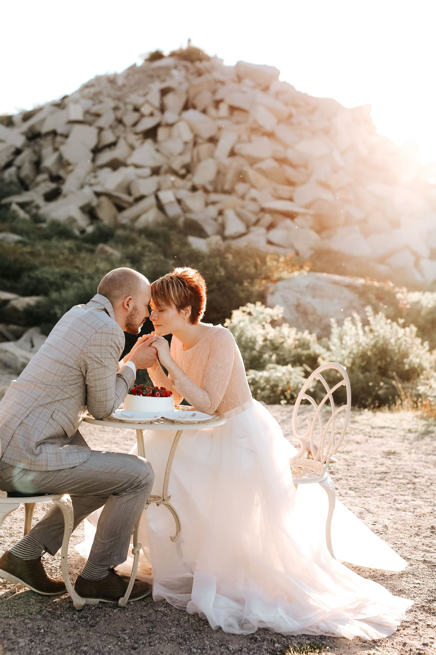 Bride and groom sharing intimate moment at Halibut Point State Park — Rockport MA wedding photographer Grand Photo Karyna Oliinyk