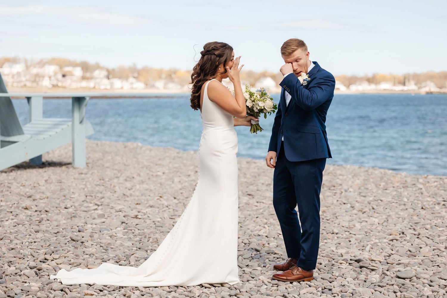 First look at the beach before the ceremony at Oceanview of Nahant in Nahant, Massachusetts, captured by Grand Photo by Karyna Oliinyk