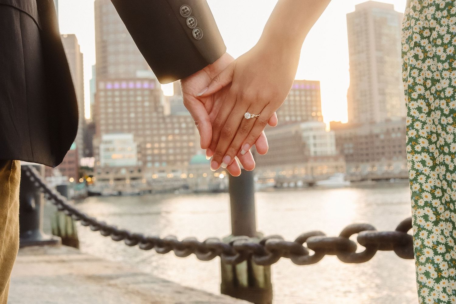 Sunset engagement couple session in Seaport Boston Massachusetts, captured by Grand Photo Karyna Oliinyk