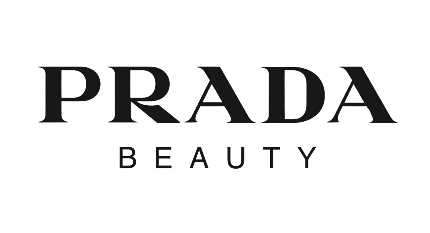 Dark minimalist logo for Prada Beauty featuring the luxury brand name in black text against a black background. Beauty Brand branding.