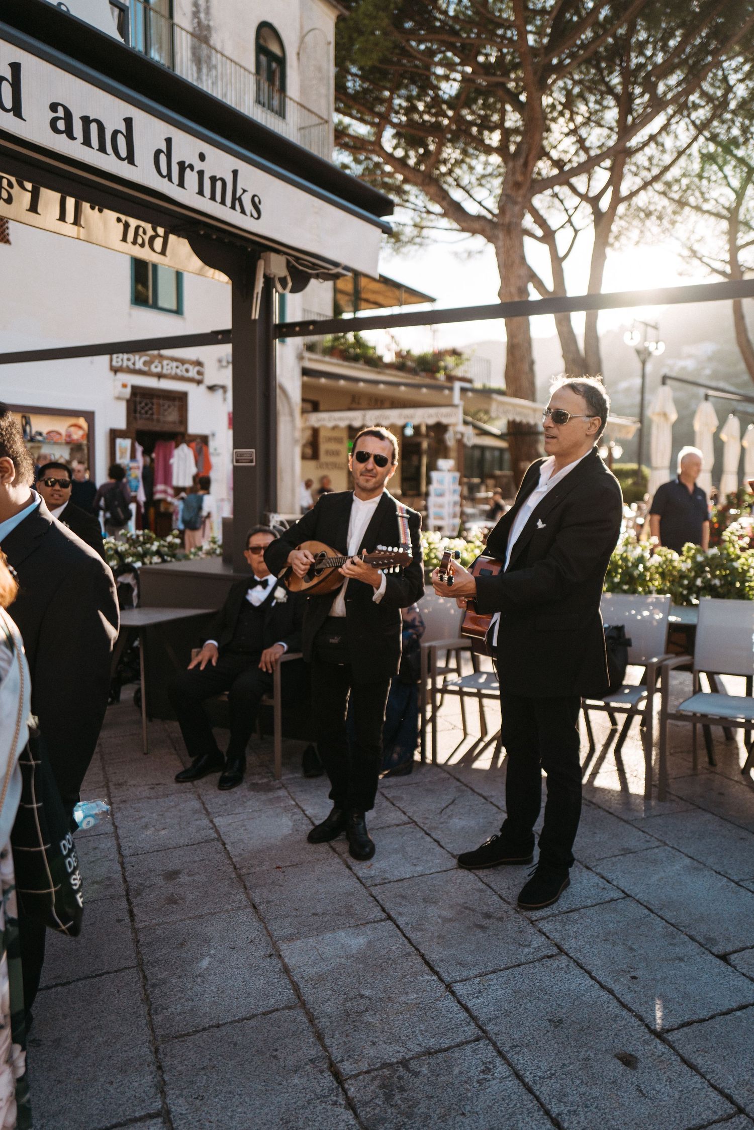 Band playing during wedding cocktail hour in Ravello, Italy