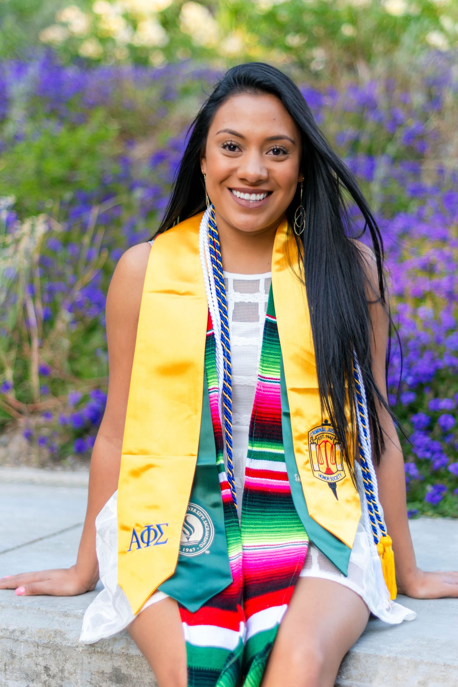 Senior graduation portrait with honor stoles — natural light photography, Bay Area photographer