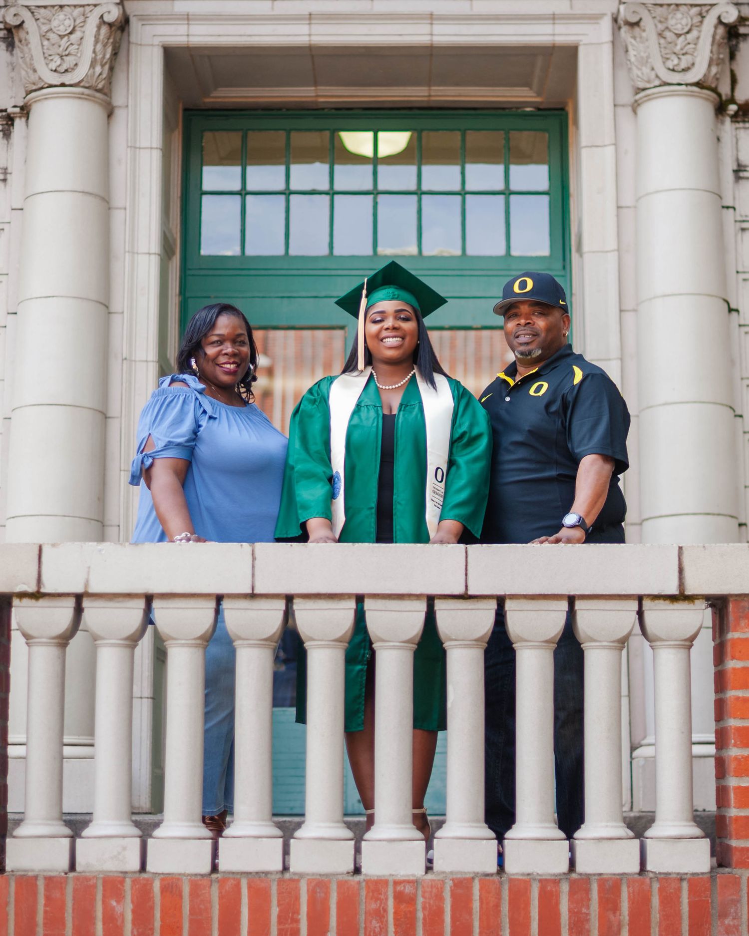 Senior graduation portrait on campus — family celebration photography, Bay Area
