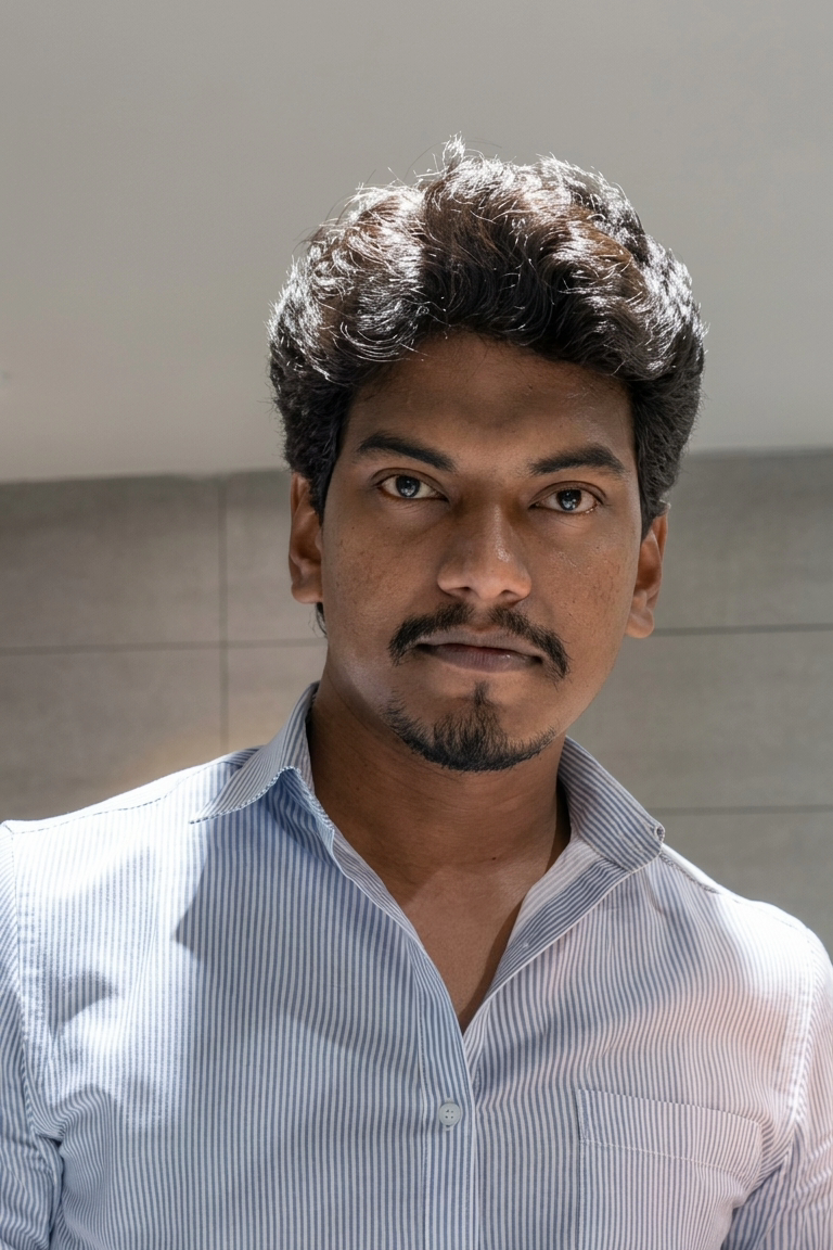 Close-up portrait showing a person in business attire with natural lighting. Surya Vallala