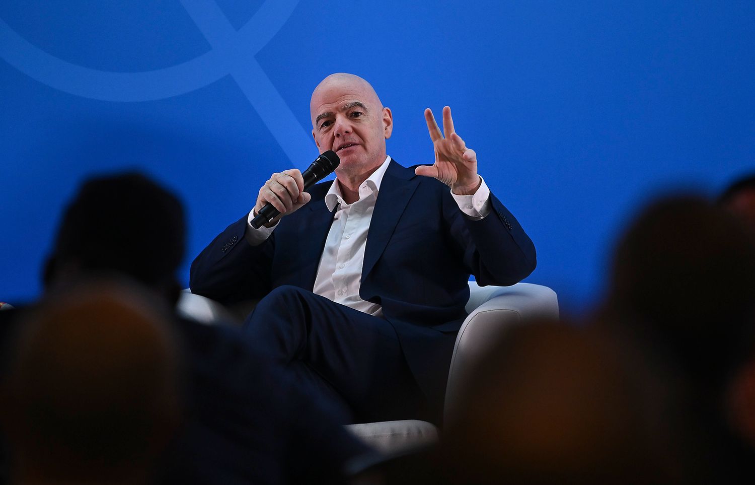 FIFA president Gianni Infantino speaks at FIFA Diploma in Club Management, Doha, Qatar December. 13-18, 2024.