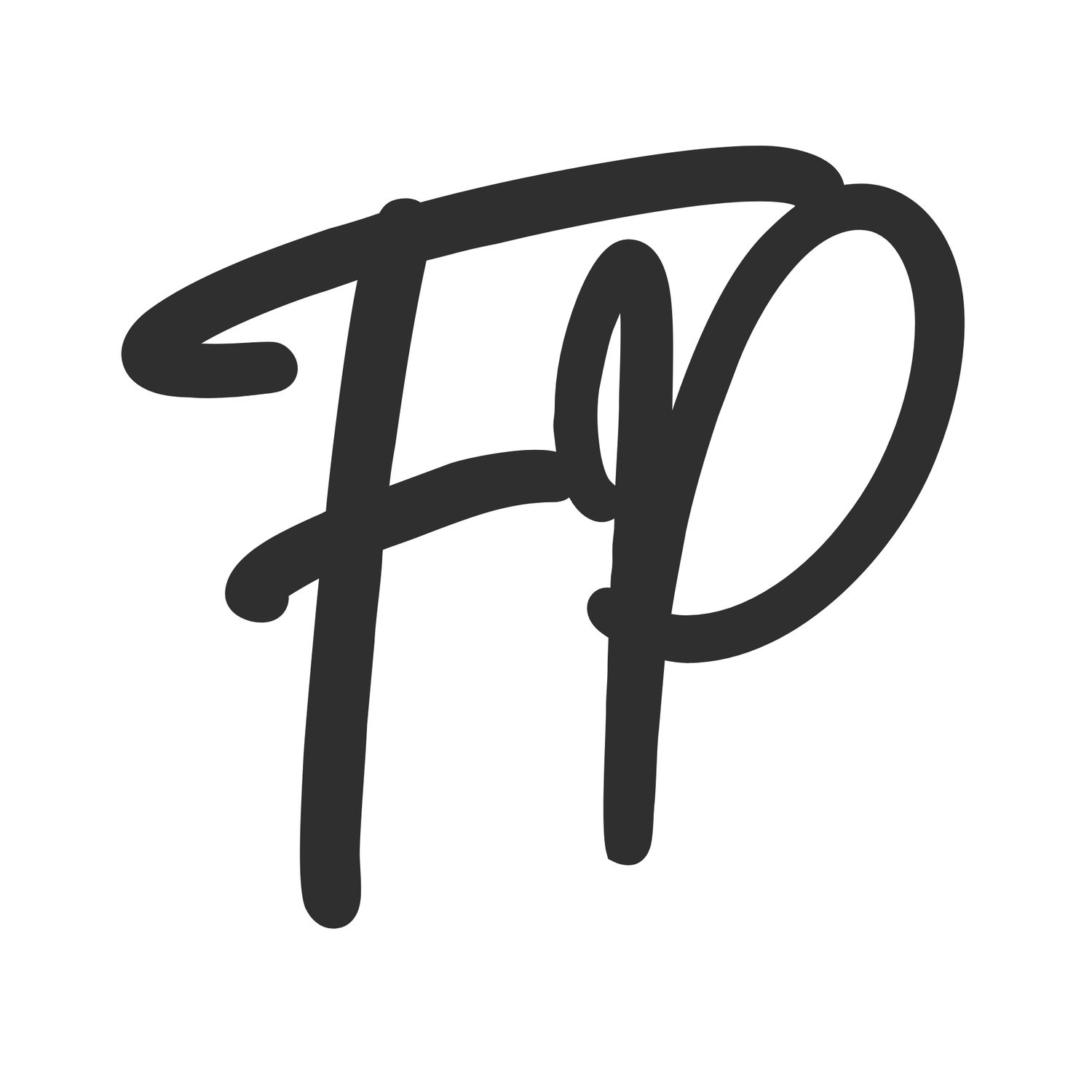 Elegant handwritten FP monogram logo in dark gray script lettering on white background.