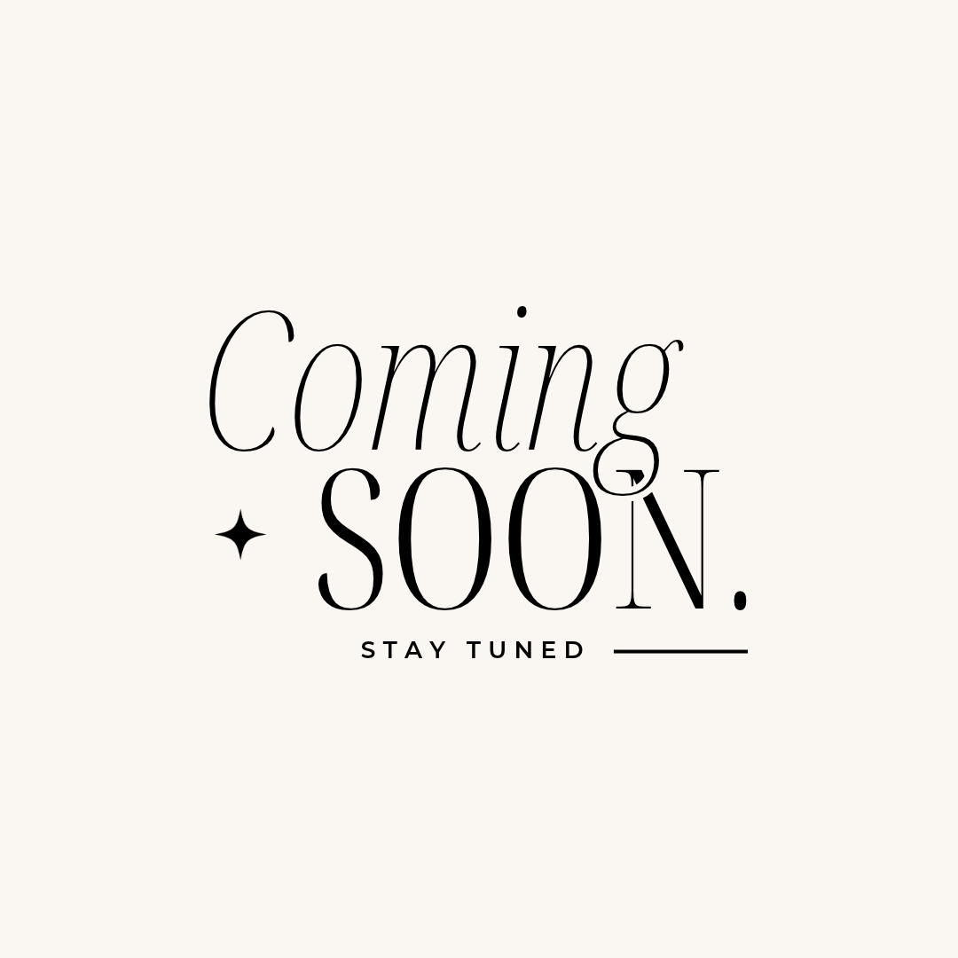 Elegant black serif text reading Coming Soon with a small star accent and Stay Tuned line on a soft cream background.