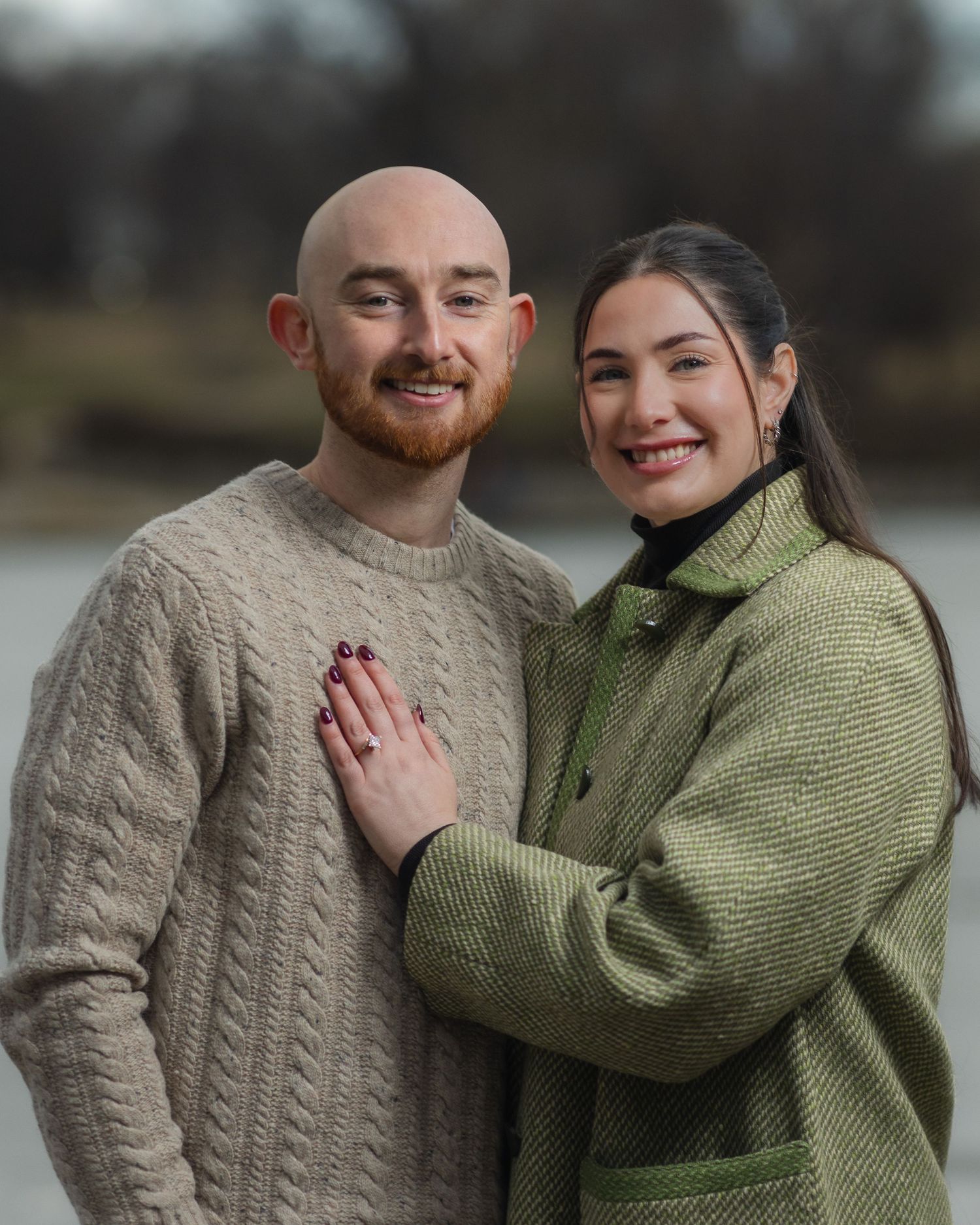 Engagement portrait photo of a couple taken at Loose Park in Kansas City | Kansas City Northland Portrait Photographer