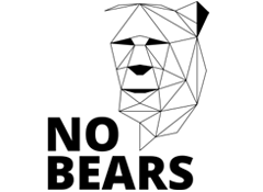 Minimalist line art illustration of bear faces in black and white.