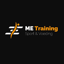 Modern black and orange logo design for ME Training sports and nutrition.