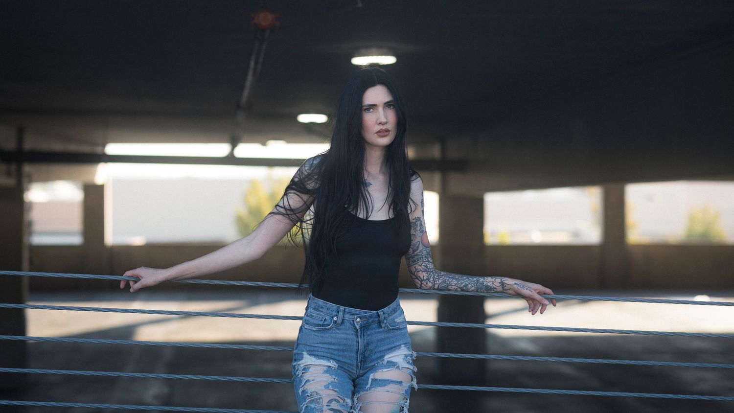 Creative portrait Portland Oregon parking garage lifestyle model
