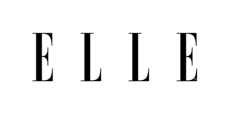 Minimalist black ELLE magazine logo typography on white background.