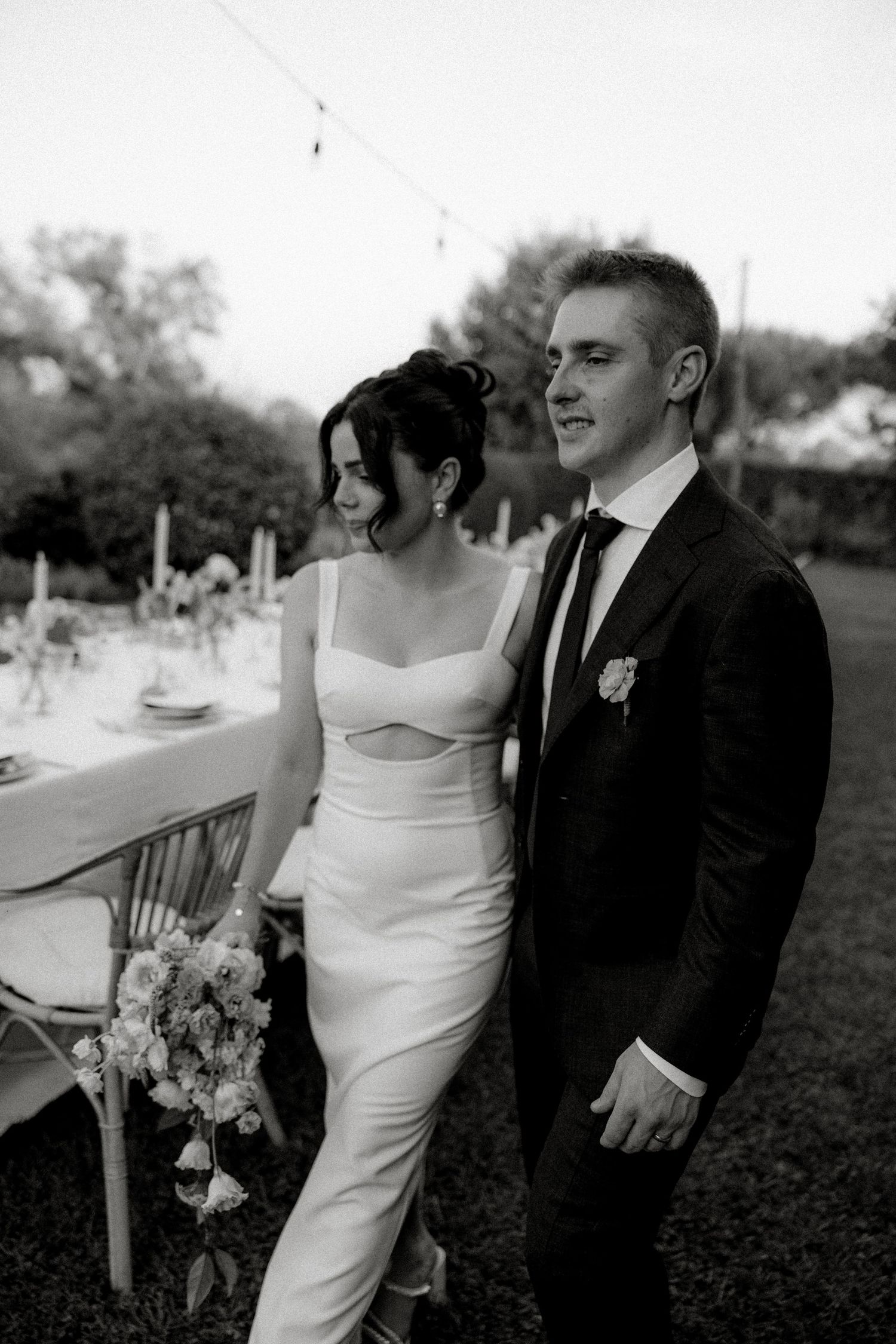 Italy wedding classic black and white wedding photography in an elegant outdoor garden setting.