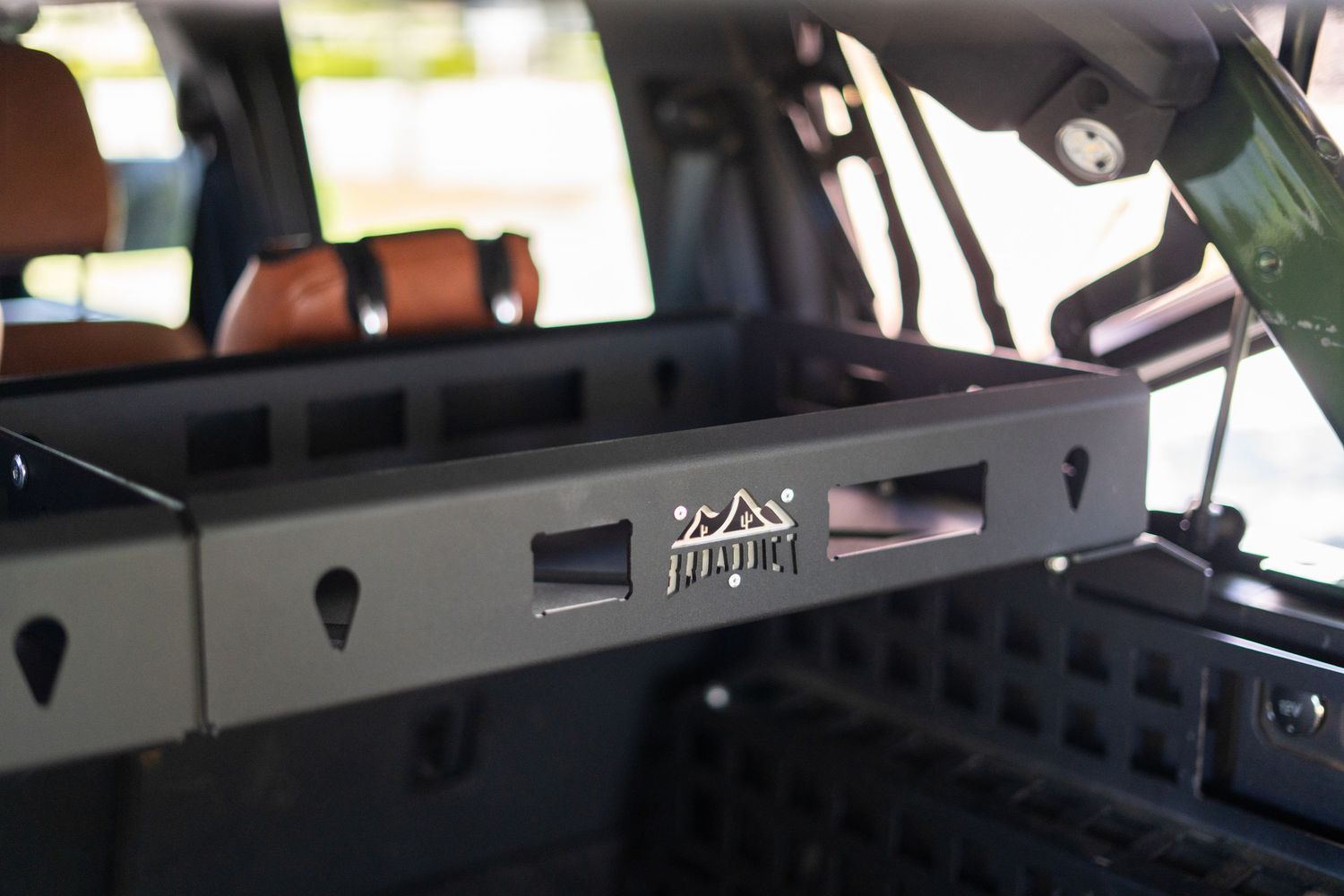 Close up view of a vehicle's center console with modern digital interface.