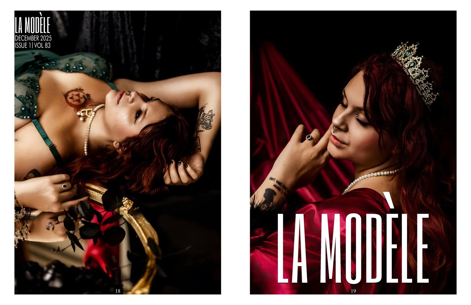 Artistic fashion photography series featuring dramatic lighting and moody poses in a dark studio setting.