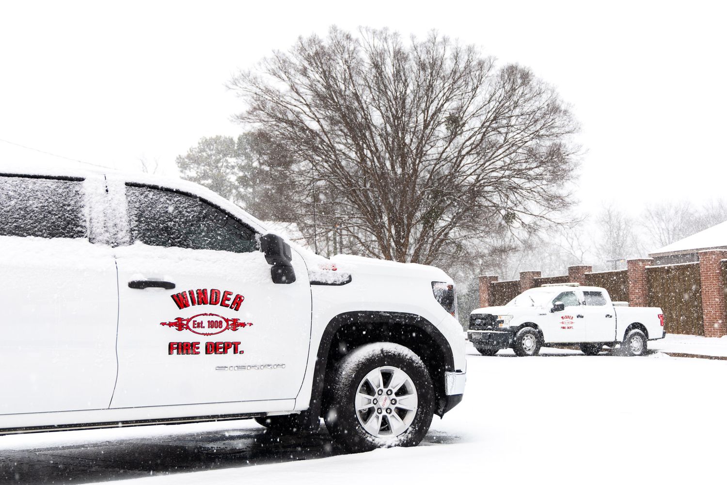 Winder fire truck in the snow