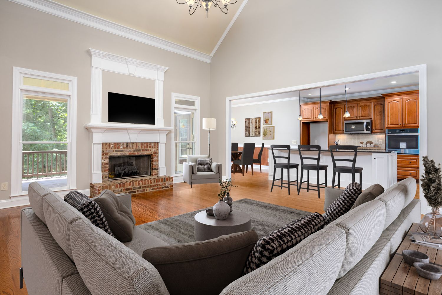 virtual stagged Livingroom real estate photo from a home in Atlanta GA