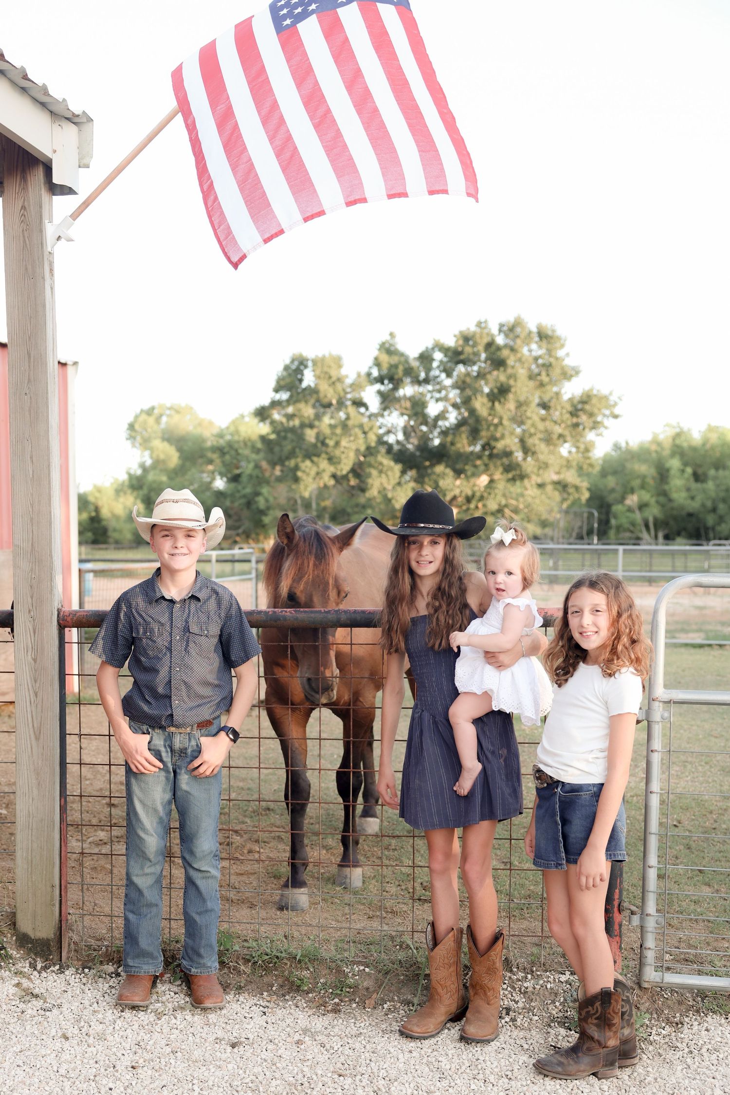 american family kids standing with horse western family outdoor photos alvin texas americana