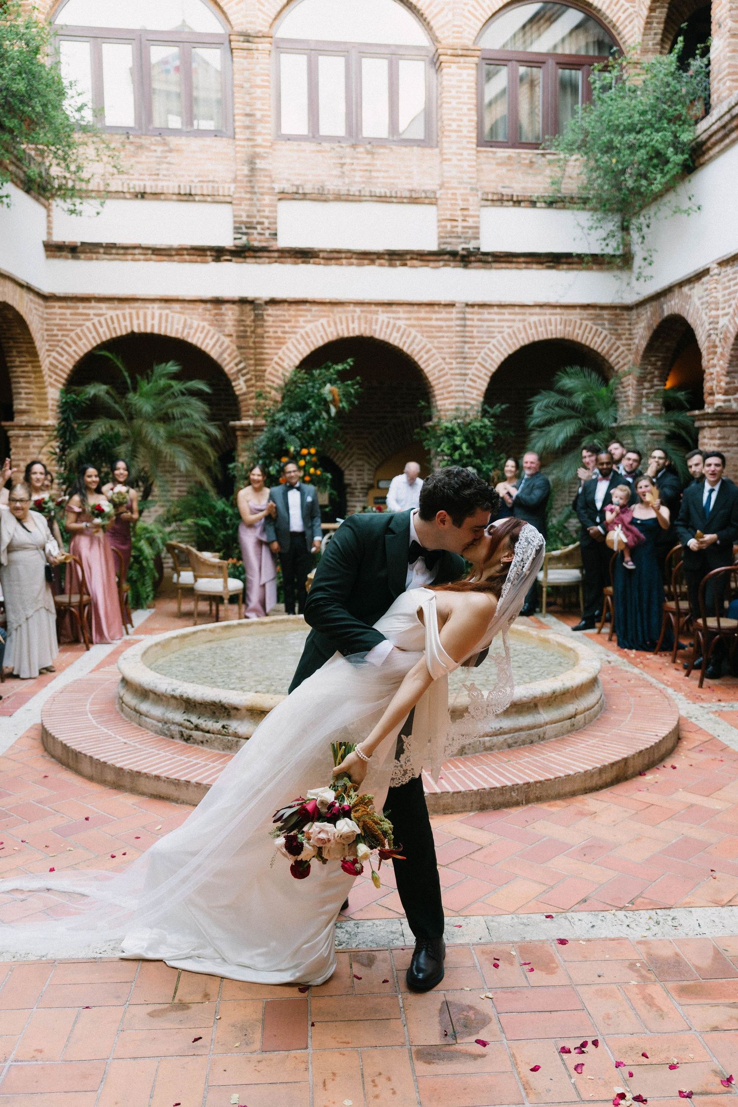 Bride and groom during their wedding in Zona Colonial Santo Domingo