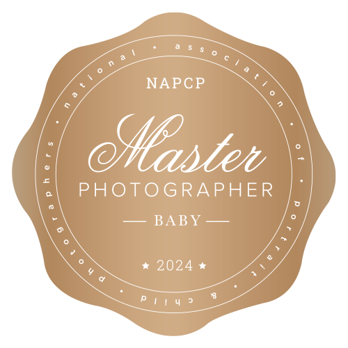 Certification badge from NAPCP for Master Baby Photographer specialization.