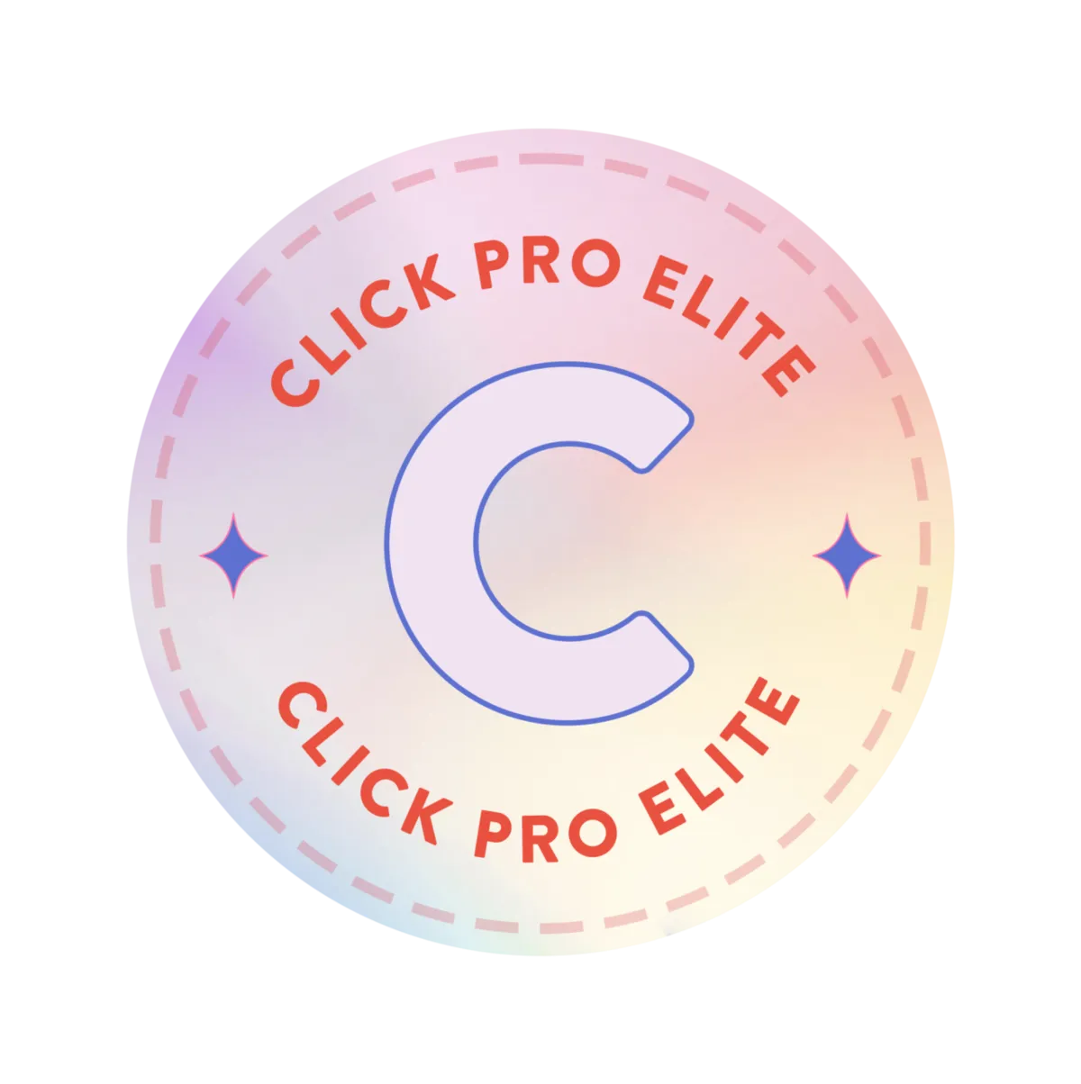 Circular gradient badges with sparkle elements in soft pink and blue tones.