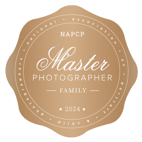 Certification badge from NAPCP for Master Family Photographer specialization.