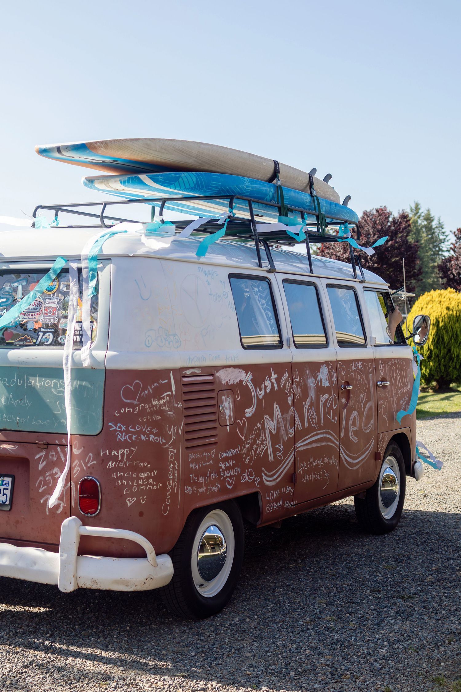 Vintage VW camper van decorated with 