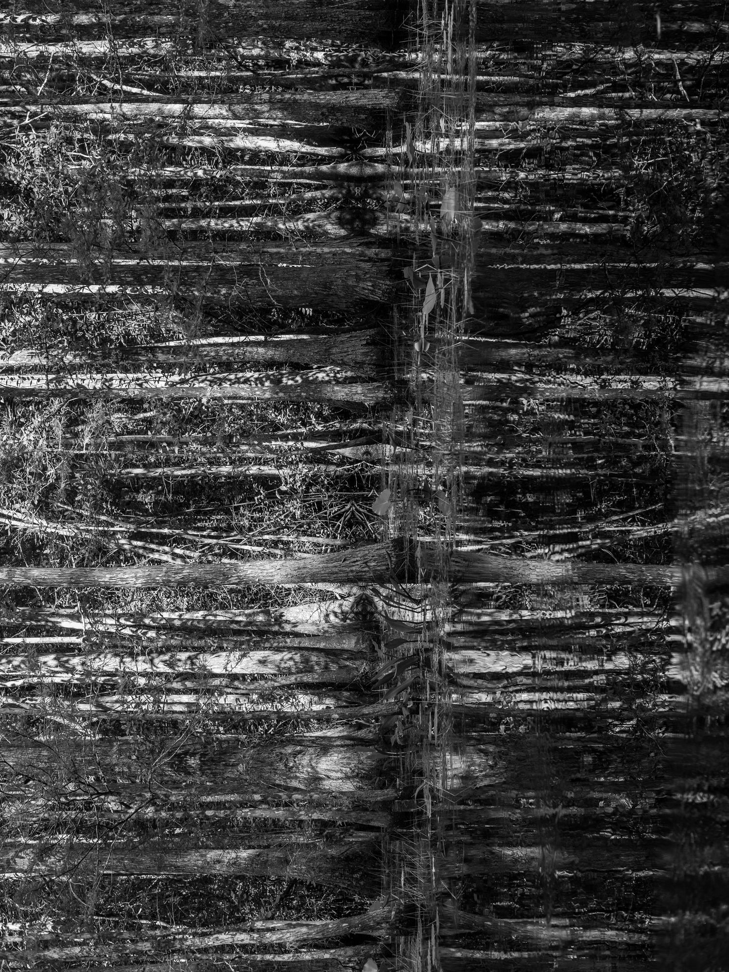 Abstract black and white textured background with horizontal streaks and scratches.