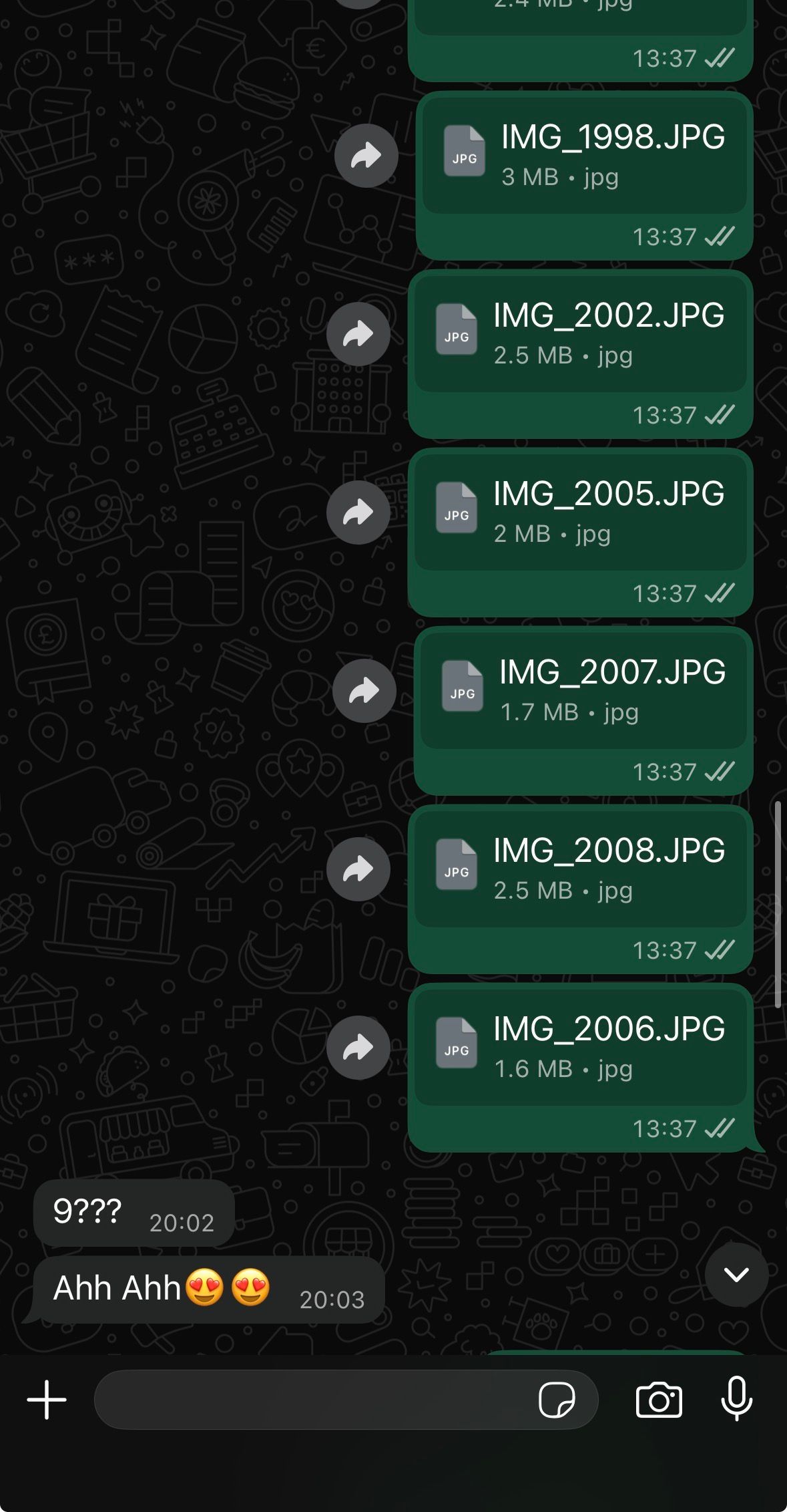 Screenshot of a WhatsApp chat interface showing multiple image files being shared with timestamps at 13:37.