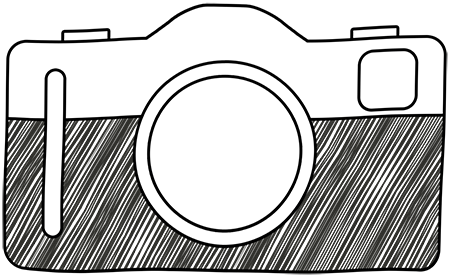Repeating pattern of minimalist camera icons in black line art style.