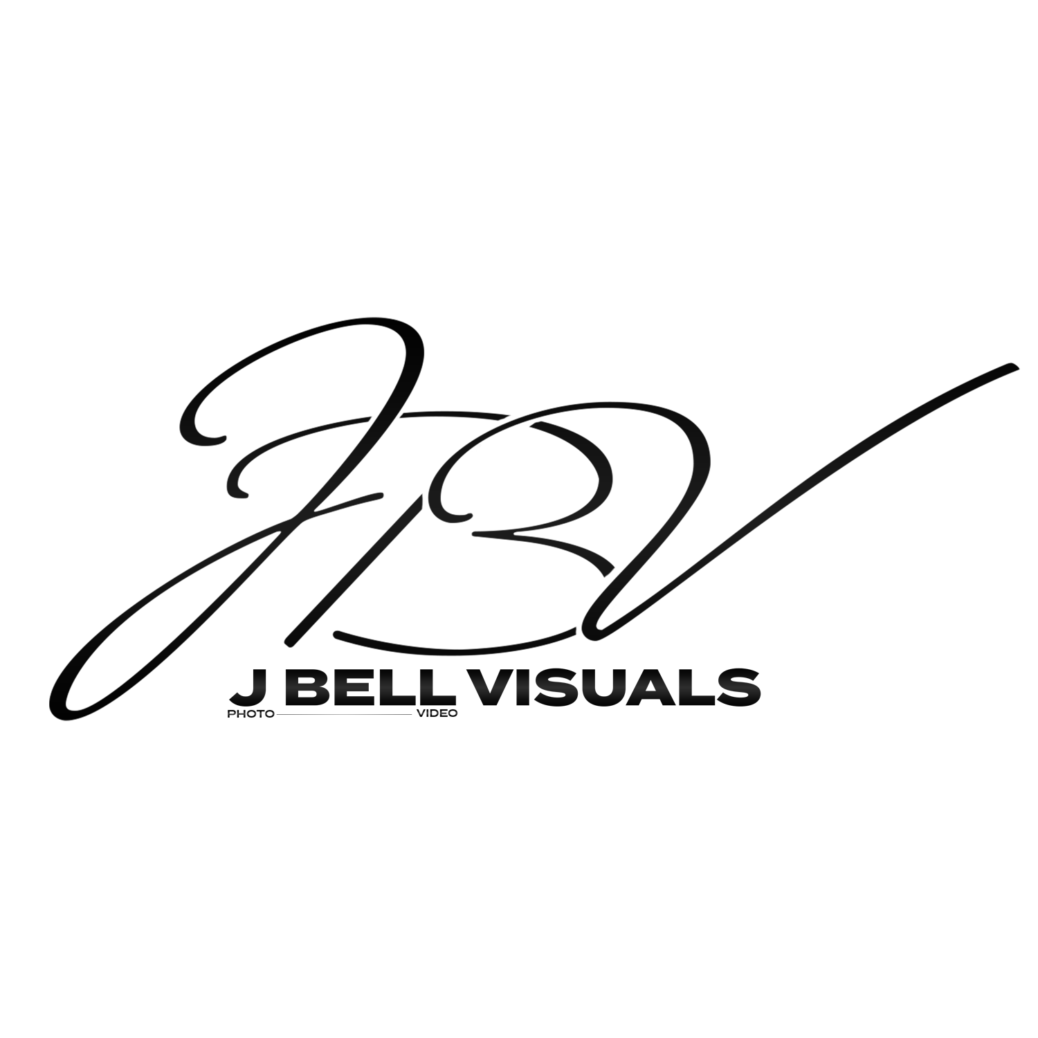 J Bell Visuals logo featuring elegant cursive JBV monogram with bold typography on white background.