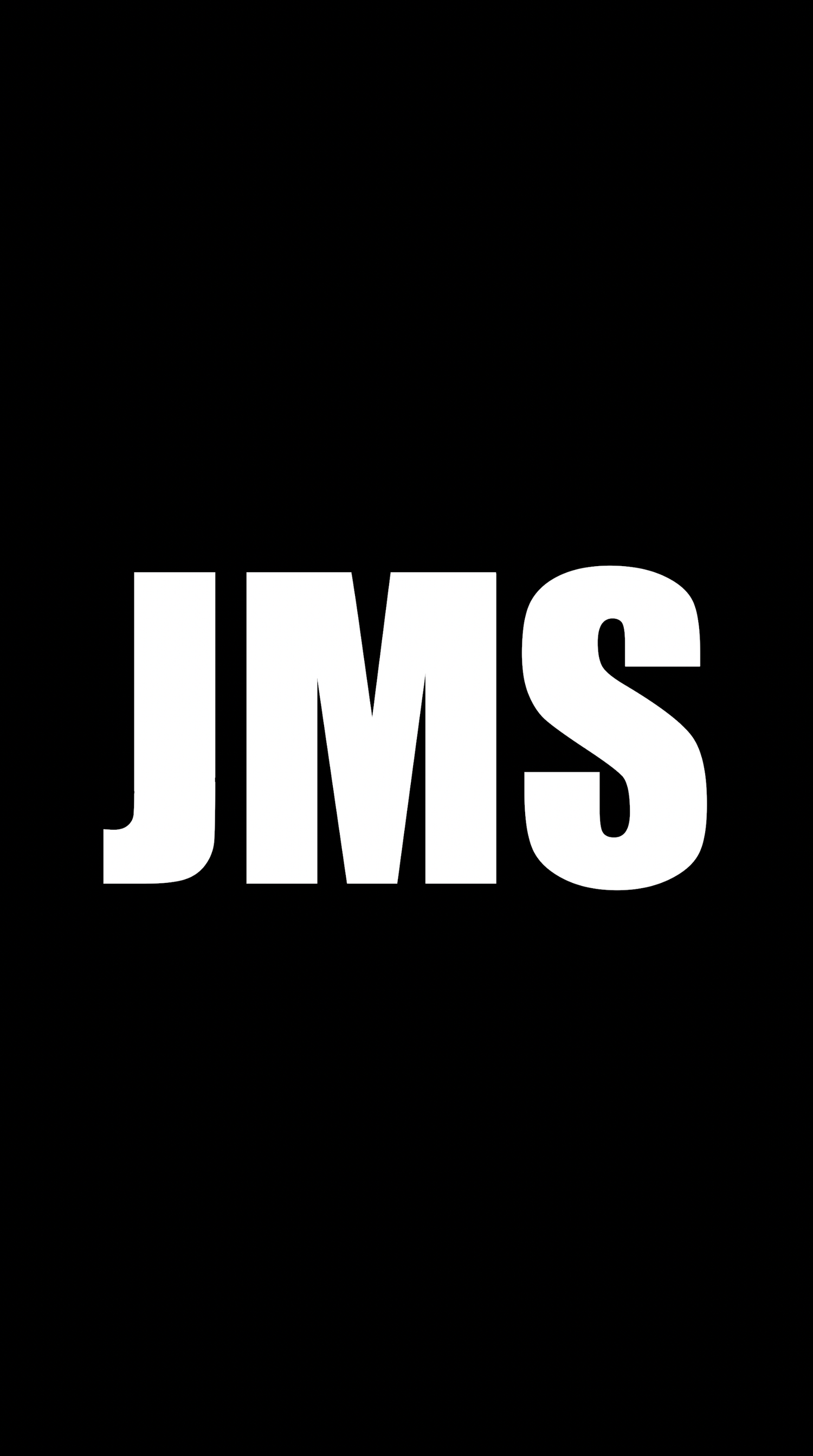 Bold white JMS initials logo on a black background, minimalist typography design.