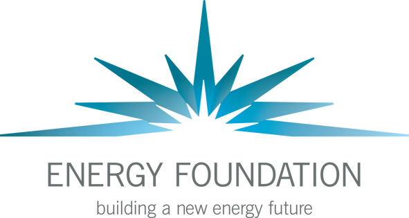 A modern blue and gray energy foundation logo with stylized geometric shapes and text on white background.