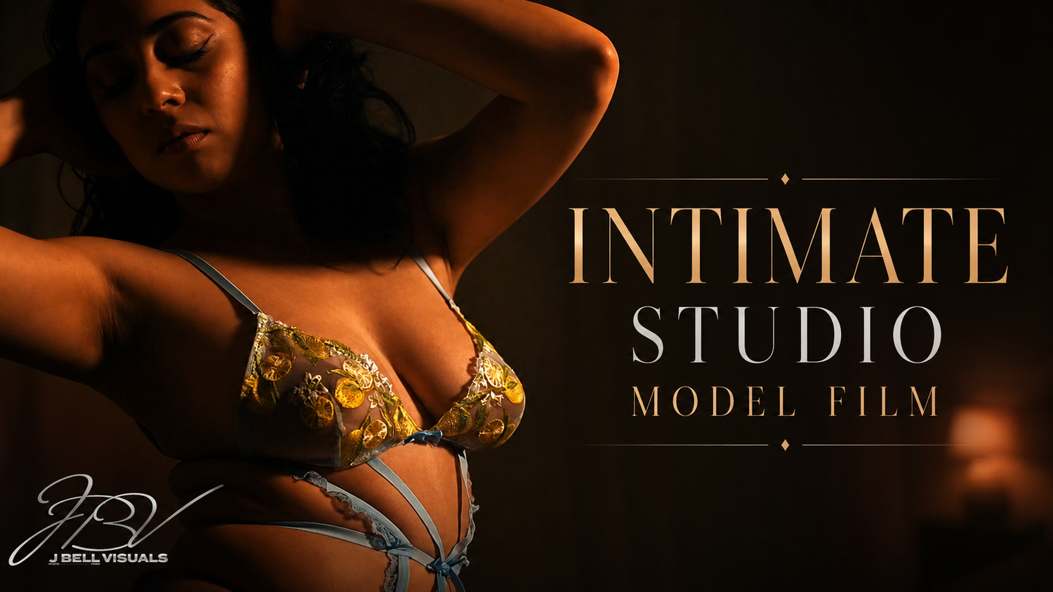 Intimate studio model film promotional image featuring a woman in decorative lingerie posed in dramatic moody lighting.